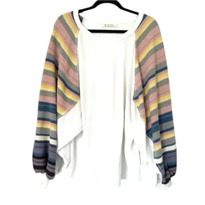 Free People Rainbow Dreams Waffle Knit Thermal Balloon Long Sleeve Top Womens thumbnail 4