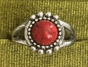 Boho/Design Red Turquoise Stainless Steel Silver Detailing Ring Size 7 thumbnail 1