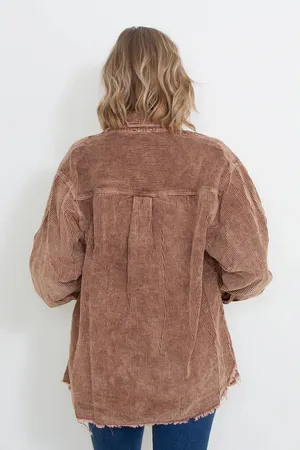 brown corduroy shacket thumbnail 2