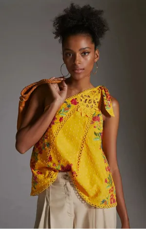 Farm Rio One-Shoulder Embroidered Blouse Size S (PTP 18”) thumbnail 1