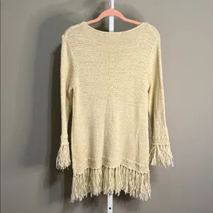 Entro Cream Fringe‎ Hem Sweater Tunic Size L Boho Chic Cozy Knit thumbnail 7