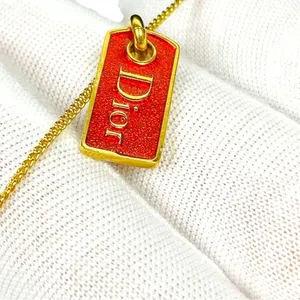 Christian Dior Gold Tone Red Dior Enamel Tag Charm Bracelet thumbnail 5
