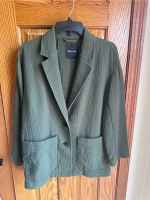 Madewell Diamond Jacquard Shaw Blazer Dark Forest Green Size Medium 100% cotton thumbnail 1