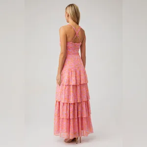LIKELY Athena Tiered‎ Maxi Dress Pink and Purple Size 8 thumbnail 3