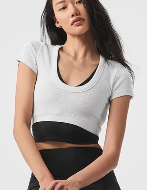 Alo Seamless Ribbed Cropped Serene Short Sleeve thumbnail 1