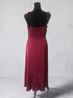 On You Burgundy Satin Slip Midi Dress S Square Neck Spaghetti Strap Zip thumbnail 3