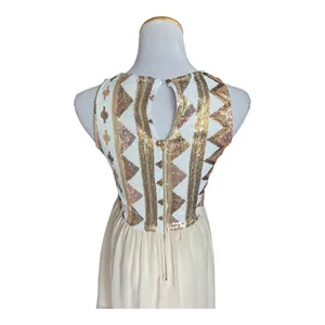 Womens Anthropologie Double Zero Sequin & Chiffon Aztec Rose Gold Dress - Sz S thumbnail 4
