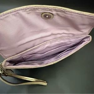 COACH Champagne Gold Shimmer Metallic Pleated Leather Wristlet Wallet thumbnail 4