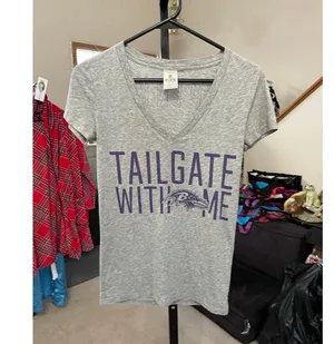 Women's PINK Victoria's Secret NFL Ravens Grey Purple Short Sleeve Tee XS thumbnail 2