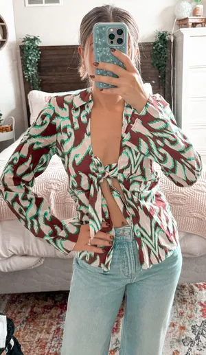 Zara Brown And Green Patterned Longsleeve thumbnail 1