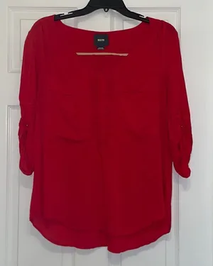 Anthropologie Maeve Red Rayon Popover Blouse thumbnail 1