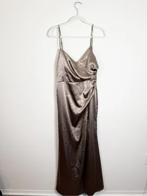 NWT Birdy Grey Catherine Dress Shiny Satin Mocha Brown Bridesmaid Maxi Dress thumbnail 4