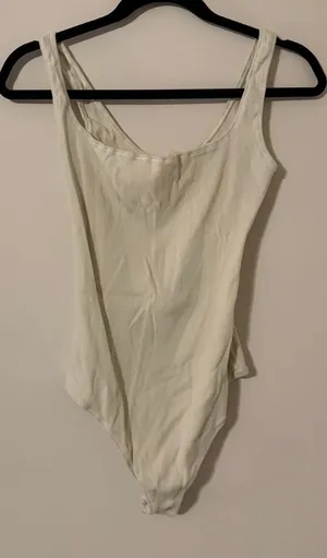 Skims White Ribbed Knit Cotton‎ Tank Bodysuit Size Large thumbnail 1