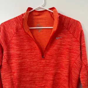 Nike Shirt Women's Small 1/4 Zip‎ Running Pullover Heathered Orange Thumbhole thumbnail 3