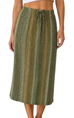 Vintage Koret Seersucker Skirt Large Green‎ Striped Boho Cottagecore Lightweight thumbnail 1