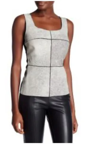 Bailey 44 Giallo Top Womens Mixed Media Cracked Leather Tank Top Black Off White thumbnail 1