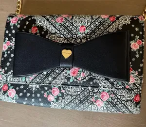 NWOT Betsey Johnson Floral Paisley Bow Crossbody Wallet Bag Black Gold Chain thumbnail 1