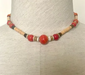 Orange beaded rhinestone choker necklace thumbnail 1