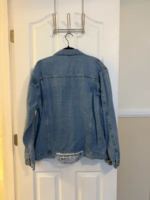 Distressed Denim Jacket Blue Size L thumbnail 2