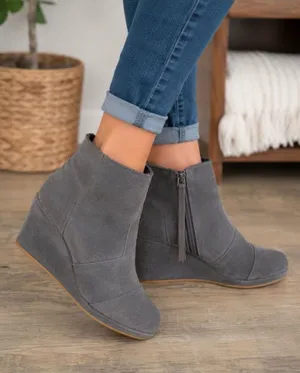 Toms suede ankle wedge bootie grey - chic and comfortable for everyday thumbnail 1