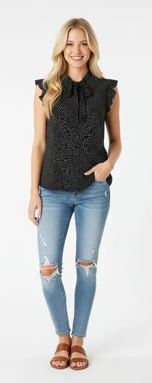 Ann Taylor LOFT size medium polka dot top thumbnail 1