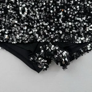 ASOS Design Sequin Shorts Black Silver Party High Rise Lined Disco Festiva Sz 8 thumbnail 3