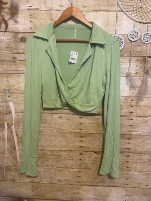 Free People Clara Ruched Long Sleeve in the "La Pera" sage green color thumbnail 11