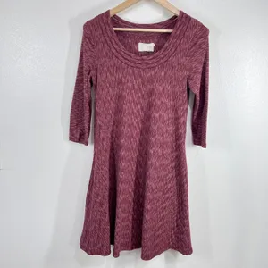 Anthropologie Swing Dress Knit Casual 3/4 Sleeve Pockets Maroon Size‎ Small thumbnail 3