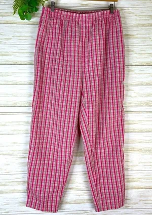 Vintage pink and brown plaid Highwaisted pull on pants thumbnail 1