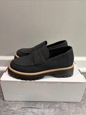 Black Suede-Like Lug Sole Penny Loafers EU 38 New in Box thumbnail 6