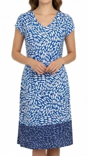 Boden Amelie Jersey Cap Sleeve Belted Dress Soft Stretch Blues White Size 10 thumbnail 1