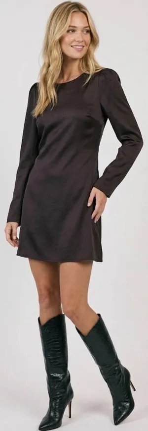 SAGE the label‎ Brown Satin Open Cowl Back Long Sleeve Mini Dress XS NWT thumbnail 1