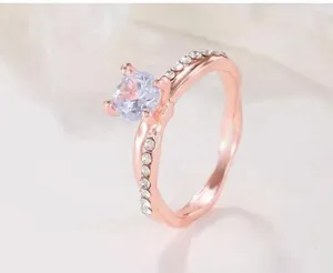 Women's Rose Gold 6mm rhinestone Engagement Ring Size 6 thumbnail 2