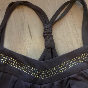 Vintage Y2K Spaghetti Strap Top Chocolate Brown Gold Sequins Medium Neutral thumbnail 2
