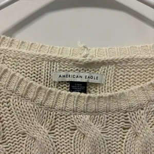 American Eagle Cropped Cable-Knit Sweater Stripe thumbnail 5