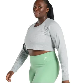 Gymshark Gray Cropped Long Sleeve Athletic Top Sweatshirt‎ Women's Size M thumbnail 1