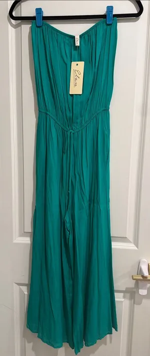 NWT Elan Teal Strapless Wide-Leg Jumpsuit thumbnail 1