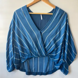 Free People Sleepy Time Indigo Blue Wrap Blouse with‎ Dolman Sleeves Size Small thumbnail 1