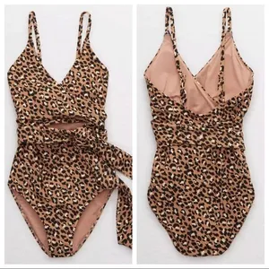 Aerie leopard print wrap around one piece  thumbnail 2