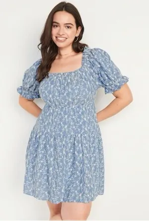 Old Navy Light Blue Floral Square-Neck Puff Sleeve Dress Casual Summer Fall thumbnail 1