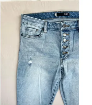 KUT From The Kloth Reese Jeans Sz 8 Light Wash High Waist Distressed Button Fly thumbnail 4