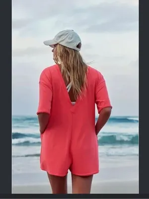 Hot pink free people movement tee romper v neck fall active nwot casual thumbnail 2