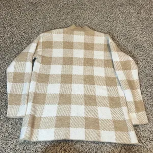 LOFT Women's Beige White Buffalo Check Mock Neck‎ Sweater Size S thumbnail 6