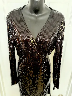 Michael Kors Black sequin long sleeve wrap dress thumbnail 3