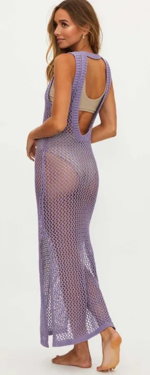 👗 Beach Riot‎ Holly Crochet Swim Cover-Up Dress XS Purple Open Knit Maxi 👗 thumbnail 1