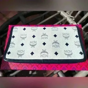 MCM Vintage White Navy Blue Crossbody Clutch Bag Purse‎ Wallet thumbnail 8