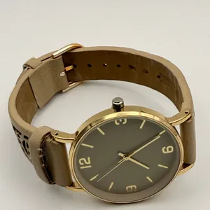 Elegant Accutime Gold-Tone Tan Leather Band Women's Watch Working thumbnail 3