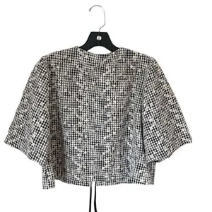 In The Beginning Womens Bria Tie Front Gingham Embroidered Blouse Black Size Lar thumbnail 6
