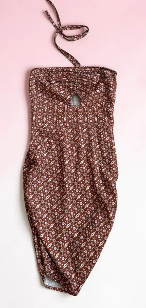 PRINCESS POLLY Brown Floral Halter Dress Size US 2 thumbnail 1