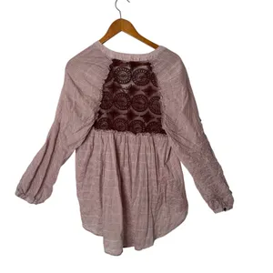 Free People Crochet Lace Back Top Pintuck Pleat Tunic Womens S Burgundy BOHO thumbnail 14